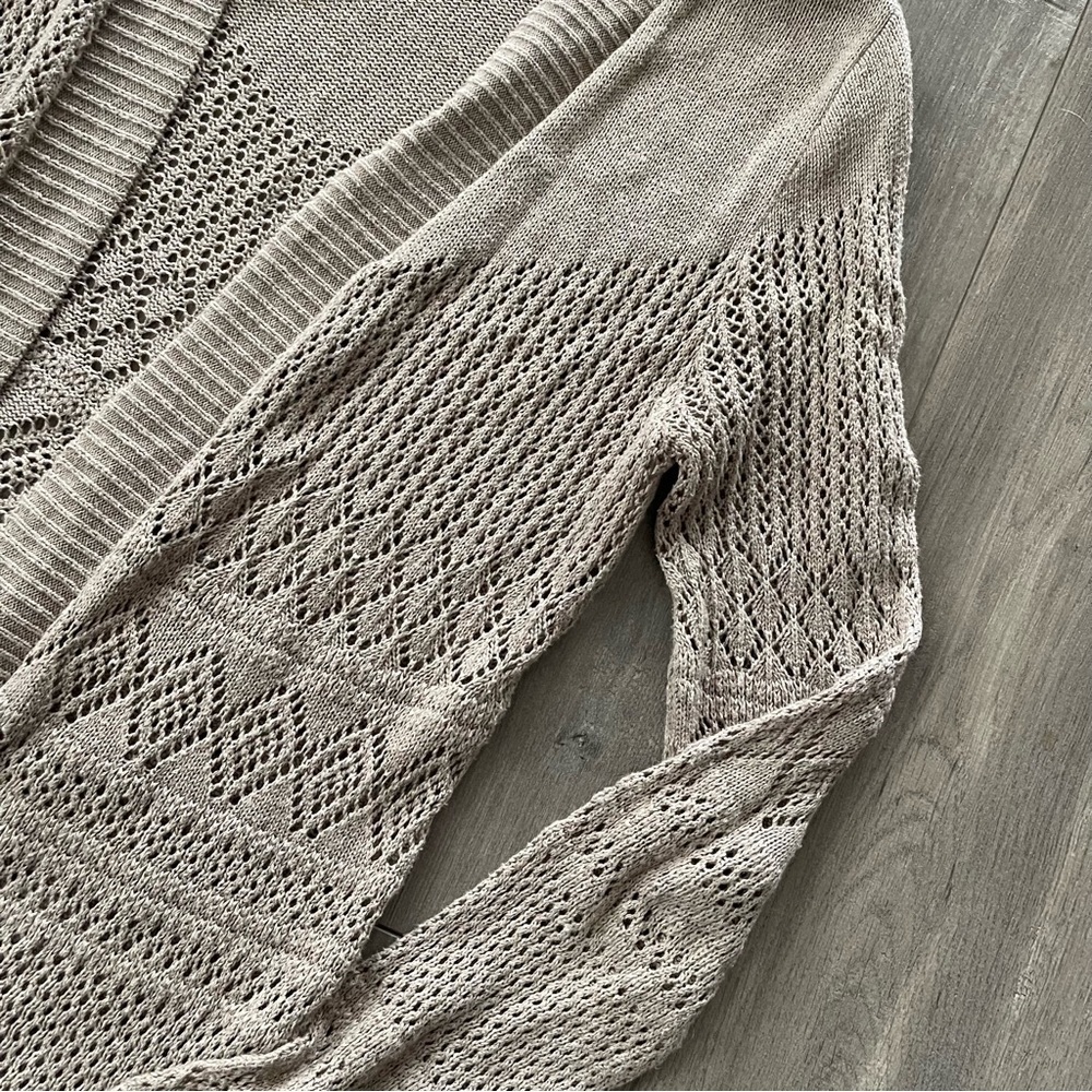 Belldini Taupe Boho Open Knit Extra Long Duster Cardigan Sweater - Picture 3 of 6
